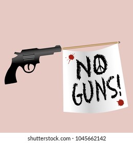 A gun shooting a no gun flag