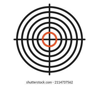 Gun shooting targets or aiming target in front view. Goal achieve concept. Military concept for army and war. Vector cartoon isolated illustration