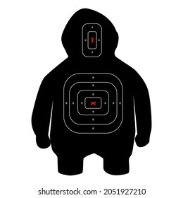 Gun shooting targets. Cartoon man in hoods shape silhouette.
Aim and goal, target for sniper, bullseye round aim illustration.