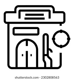 Vector de contorno de icono de la tienda de armas. Tienda deportiva. Equipo central