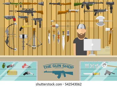 Gun shop vector illustration.