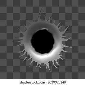 A Gun Shot Bullet Hole Rip Through A Metal Background Design Element