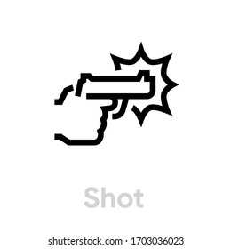 Gun Shot icon. Editable Vector Outline. Sign a man hand holds a weapon pointing to the right. Single pictogram.
