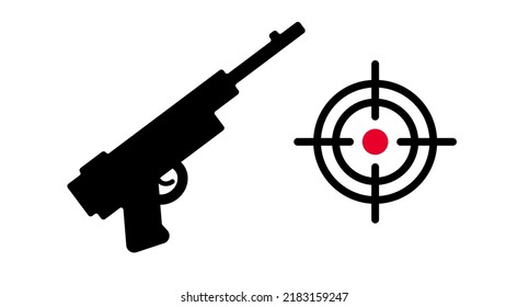 Gun And Gun Sight Icon Set. Gunfight And War. Vector.