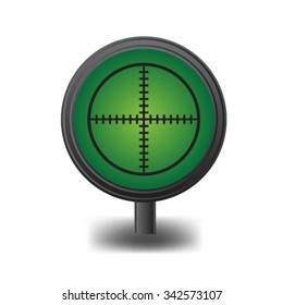 Gun sight over green simulating night vision, in optical sign.