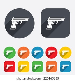 Gun sign icon. Firearms weapon symbol. Circles and rounded squares 12 buttons. Vector