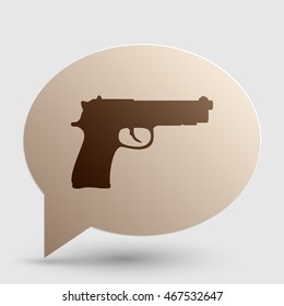 Gun sign illustration. Brown gradient icon on bubble with shadow.