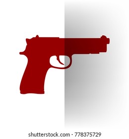 Gun sign illustration. Vector. Bordo icon on white bending paper background.