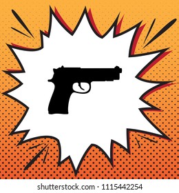 Gun sign illustration. Vector. Comics style icon on pop-art background.