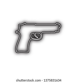Gun sign illustration. Vector. Double contour black icon with soft shadow at white background. Isolated.
