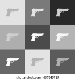 Gun sign illustration. Vector. Grayscale version of Popart-style icon.