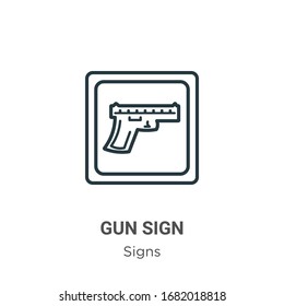 Gun sign outline vector icon. Thin line black gun sign icon, flat vector simple element illustration from editable signs concept isolated stroke on white background