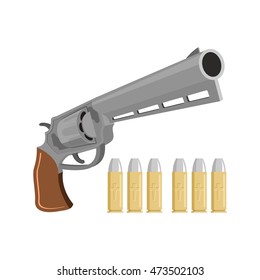 Gun with silver bullets. Revolver for vampire hunter. Extermination and destruction ghoul