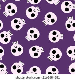 Gun skull on violet background. Seamless pattern for textile, fabric, stationery, art, halloween and other design.