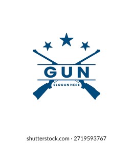 Pistola con Plantilla de Vector de diseño de logotipo de estrellas. Icono de diseño de logotipo de tienda de armas