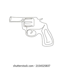 Gun system nagan continuous line drawing. One line art of weapon, gas pistol, firearms, weapons for police and self-defense, toy.