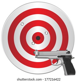 gun and target with bullets holes