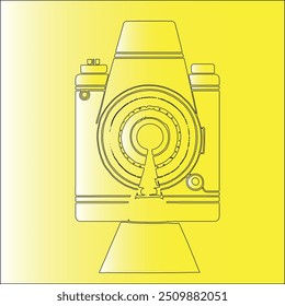 pistola y objetivo, ícono de la cámara, objetivo y bala, Enfoque en la Fotografía Celebrando el Día Mundial de la Fotografía", cámara amarilla completa y fondo amarillo