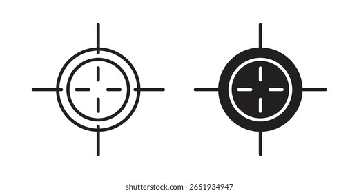 Icono de objetivo de arma. Versiones planas y de trazo. Elementos gráficos.