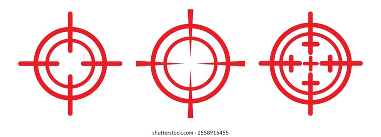 Gun target icon simple trendy flat style line and solid Isolated vector illustration on white background. Red gun target icon vector set. 