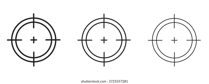 Símbolo de línea delgada del icono del objetivo del arma en el fondo blanco, Ilustración vectorial editable del movimiento