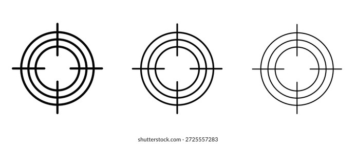 Símbolo de línea delgada del icono del objetivo del arma en el fondo blanco, Ilustración vectorial editable del movimiento