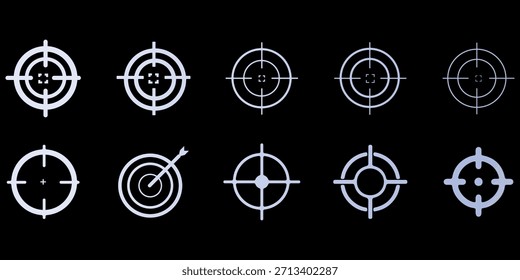 Gun-Ziel-Symbol Web Vektor Sammlung in schwarzen Strichen