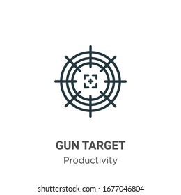 Gun target outline vector icon. Thin line black gun target icon, flat vector simple element illustration from editable productivity concept isolated stroke on white background
