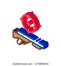 Vector de iconos de apuntado de armas. Cartel de Ataque Isometric Gun. ilustración de símbolo aislado de color