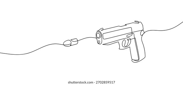Un arma que dispara una línea continua de balas. Diseño lineal minimalista.