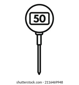 Vector de contorno del icono del termómetro de armas. Sensor láser. Suspender