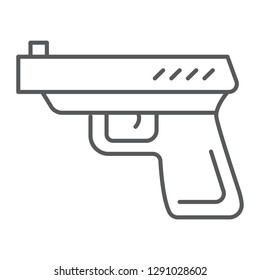 Gun thin line icon, weapon and revolver, pistol sign, vector graphics, a linear pattern on a white background, eps 10.