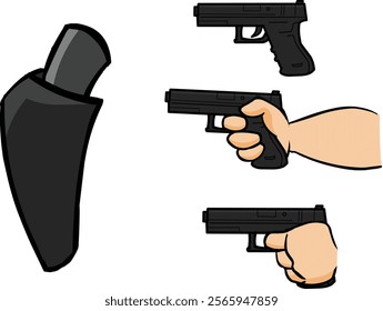 Gun Vector, hand holding gun, gun in pocket