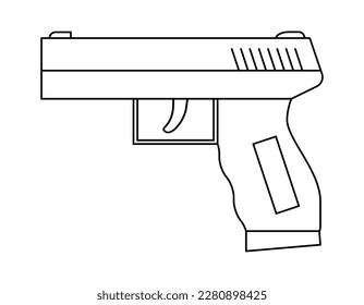 Ilustración del icono vectorial de un arma. Diseño de arma de pistolas de contorno aislado en fondo blanco.