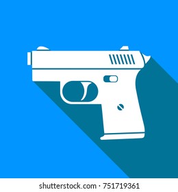 Gun vector icon on blue background