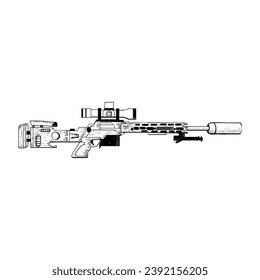 Ilustración vectorial de armas, pistola negra y blanca