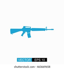 Gun vector. Isolated blue icon on white background.