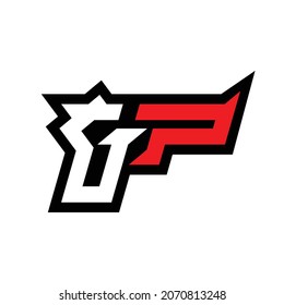 Logotipo vectorial de arma, diseño de icono con letras iniciales G y P. Buena utilización para diseños relacionados con el rango de tiro. Esportes relacionados en juegos FPS.