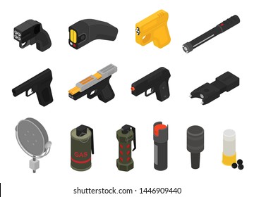 Gun vector military nonlethal weapon grenade-gun army handgun and war automatic firearm with bullet illustration set of stun gas shotgun or grenade launcher isolated on white background