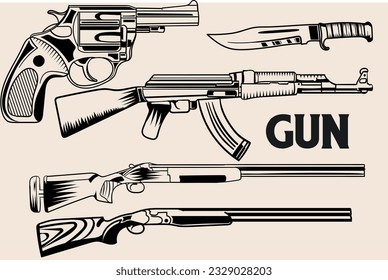 Diseño de conjunto de silueta vectorial de arma