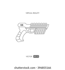 Gun for virtual reality system. Game weapons. Outline drawing. Vector illustration