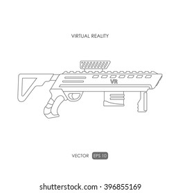 Gun for virtual reality system. Game weapons. Outline drawing. Vector illustration