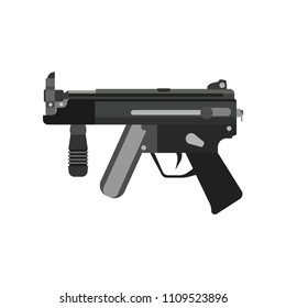 Gun war danger design icon. Pistol vector sign object art. Handgun metal trigger cartoon isolated. Weapon submachine logo illustration police. Military firearm silhouette mafia machine vintage. 
