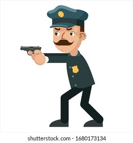 Gun weapon attack shoot policeman character cartoon flat isolated design vector illustration