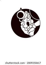 Gun weapon vector logo illustration design that is in hand pointing forward in black and white