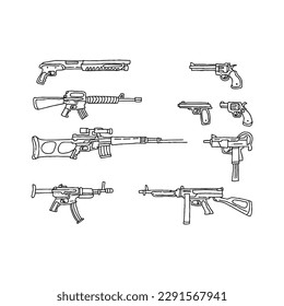 juego de vectores de ilustraciones del doodle de la mano de armas