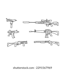 juego de vectores de ilustraciones del doodle de la mano de armas