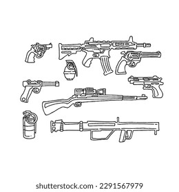 juego de vectores de ilustraciones del doodle de la mano de armas