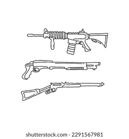 juego de vectores de ilustraciones del doodle de la mano de armas