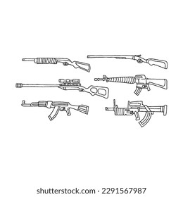 juego de vectores de ilustraciones del doodle de la mano de armas